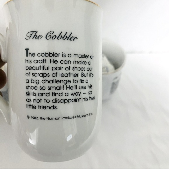 VINTAGE SET Of 5 Norman Rockwell Museum Coffee Mugs Cups White Gold Trim JAPAN - Picture 12 of 15